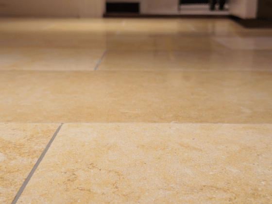 After travertine floor restoration close-up