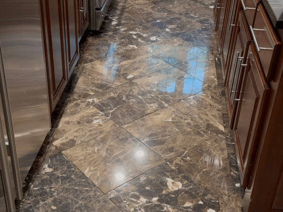 Marble floor after polishing and restoration