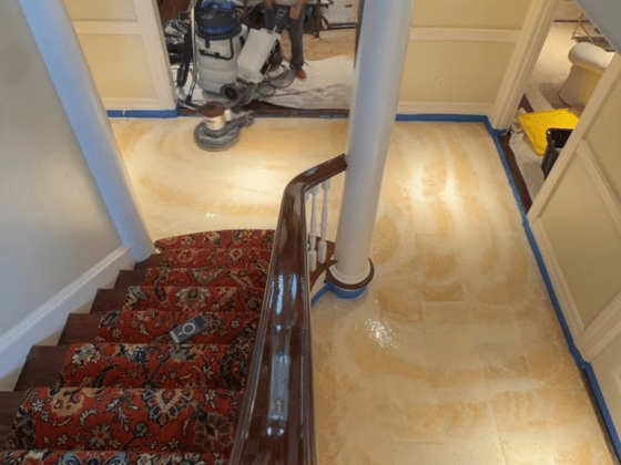 During travertine restoration