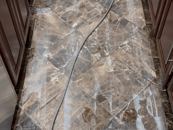 Marble floor during polishing